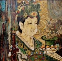 梁如初大师与陈秋芳大师漆画作品《永乐宫玉女》