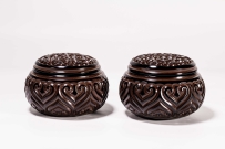 剔犀 何鹏飞作品《围棋罐 三色》 天然大漆 纯手工云雕漆器